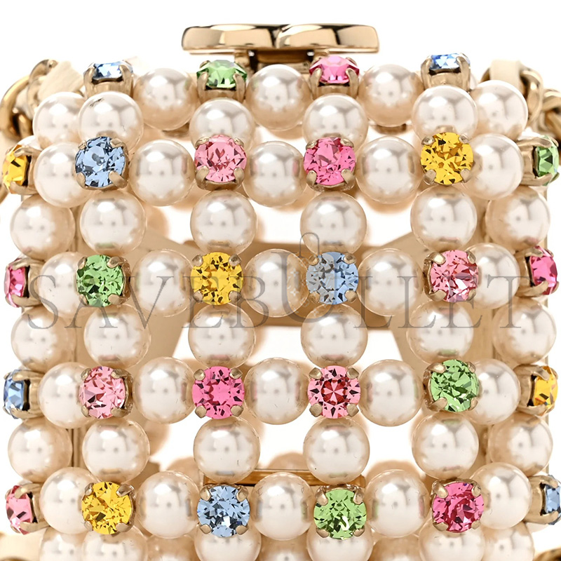 Ch**el MASTER METAL PEARL MINAUDIERE CC MINI EVENING BAG WHITE GOLD MULTICOLOR (8*7*7cm)